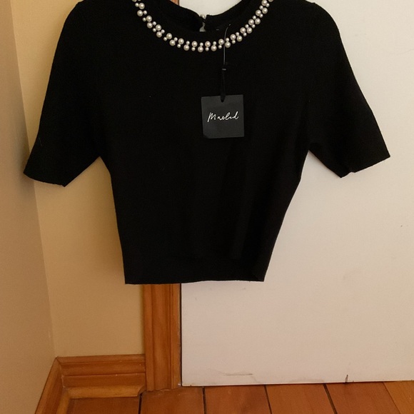 Marled Tops - NWT Black Pearl-Embellished Cropped Women's Top Size S